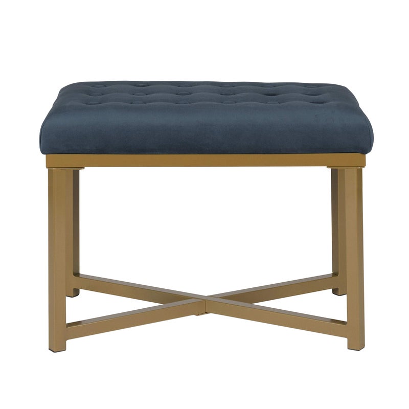 Homepop Home Decor | Upholstered Tufted Velvet Ottoman Bench | Ottoman Bench for Living Room & Bedroom, Blue, 24 x 16 x 17-1/2 inches high - Image 2